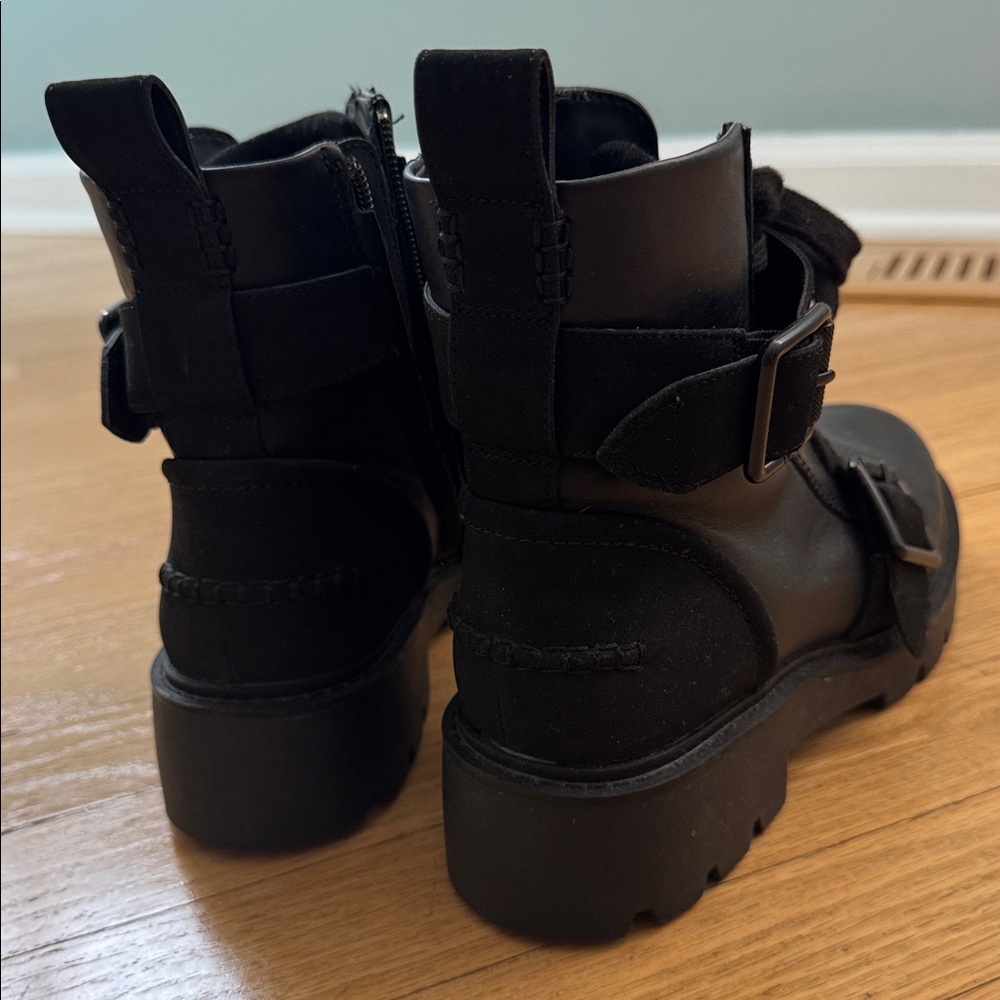 UGG Black Leather Lace-Up Ankle Boots with Buckle - Picture 4 of 6